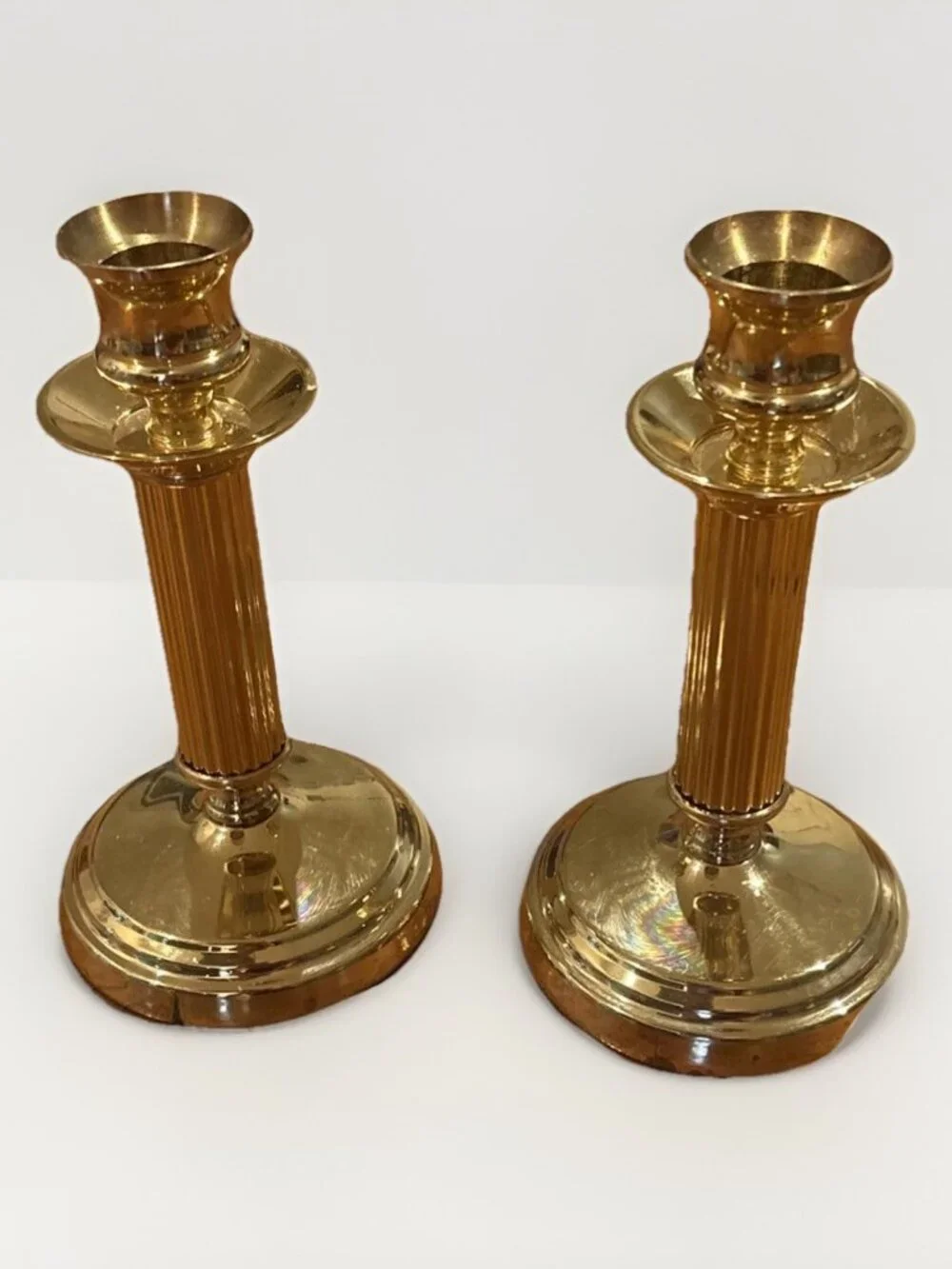Vintage Brass Candlesticks Pair 6.25” Tall Matching Ribbed Table Mantle Holders